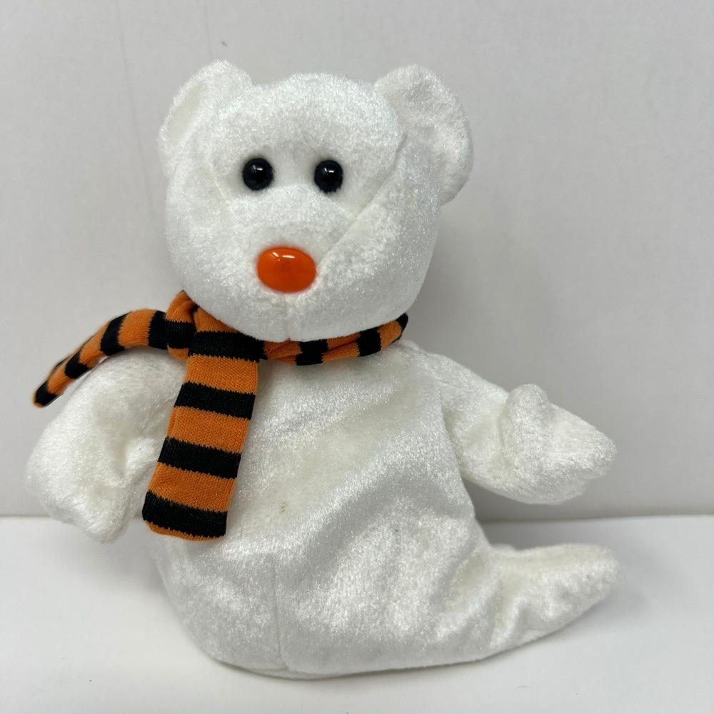 TY Beanie Baby Quivers Ghost Bear Small White Halloween Scarf 2003 Retired